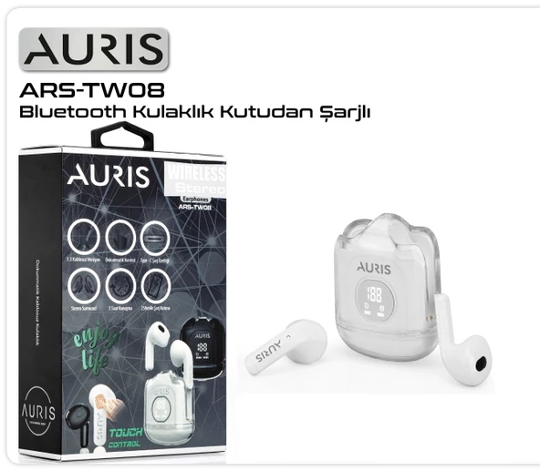 Kulaklık Bluetooth Auris ARS-TW08 Beyaz