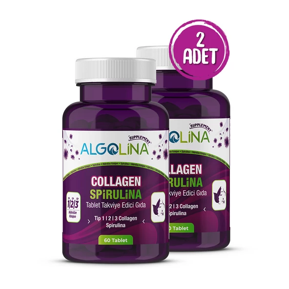 Collagen + Spirulina Tablet Takviye Edici Gıda - 1260 Mg 60 Tablet - (kolajen Tip 1 2 3) (2 Adet)