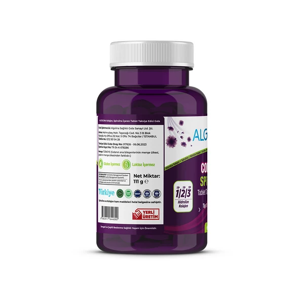 Collagen + Spirulina Tablet Takviye Edici Gıda - 1260 Mg 60 Tablet - (kolajen Tip 1 2 3) (3 Adet) - 2