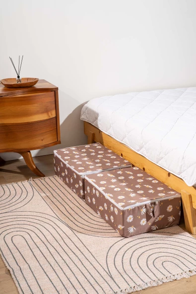 Rivaİstanbul Kahve Papatya Desenli Fermuarlı 6'lı Hurç Seti Bazaaltı Ve Çekyat Hurç - Resim 2