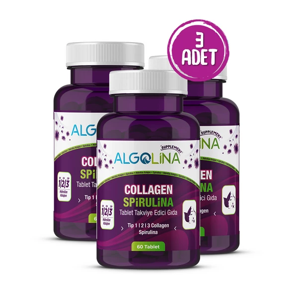 Collagen + Spirulina Tablet Takviye Edici Gıda - 1260 Mg 60 Tablet - (kolajen Tip 1 2 3) (3 Adet)