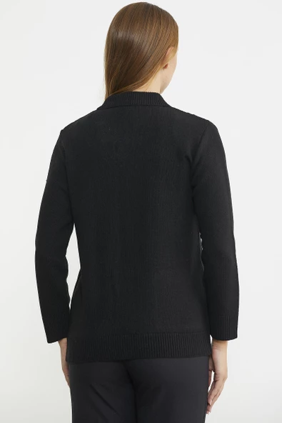 Cep Detaylı Düğmeli Yünlü Triko Hırka - Siyah - Resim 5