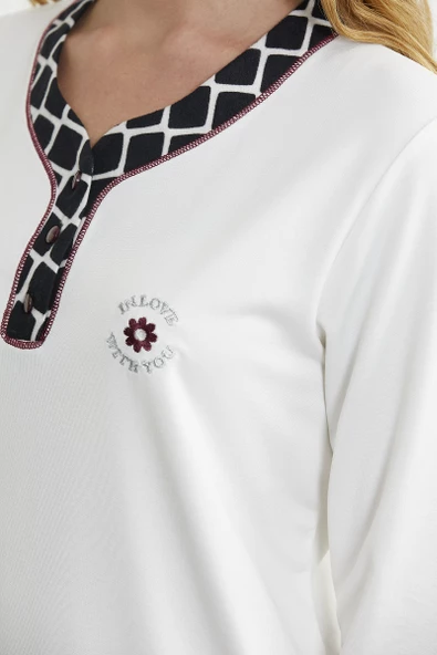 Kareli Çift Renk Pijama Takım - Ekru - Resim 5