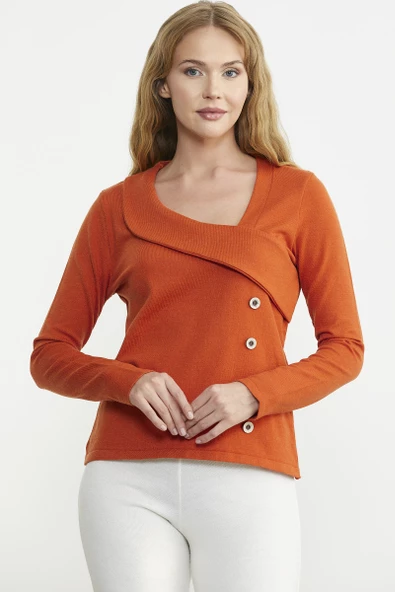 Yaka Detaylı Triko Kazak - Oranj ürün görseli
