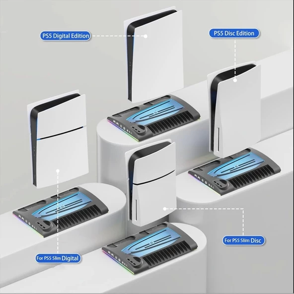 Hepu TP5-3570 PS5 Soğutucu Şarj Standı | DualSense Şarj RGB Işık 3 Fan Hızlı Dock İstasyonu - 8