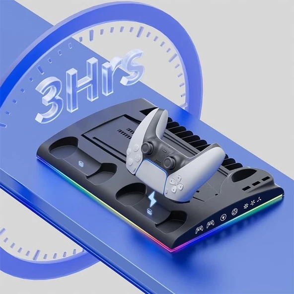 Hepu TP5-3570 PS5 Soğutucu Şarj Standı | DualSense Şarj RGB Işık 3 Fan Hızlı Dock İstasyonu - 7