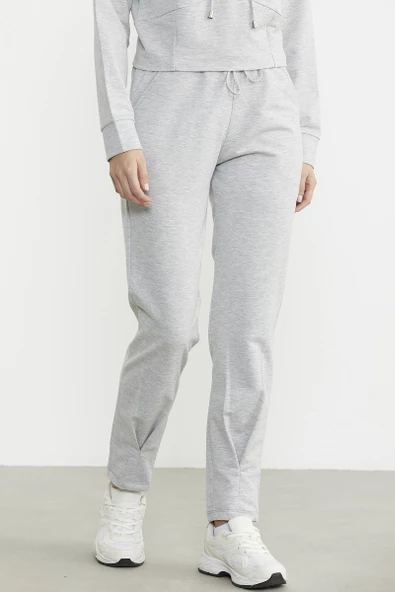 Kapüşonlu Dikiş Detaylı Eşofman Takım - Gri - Resim 5