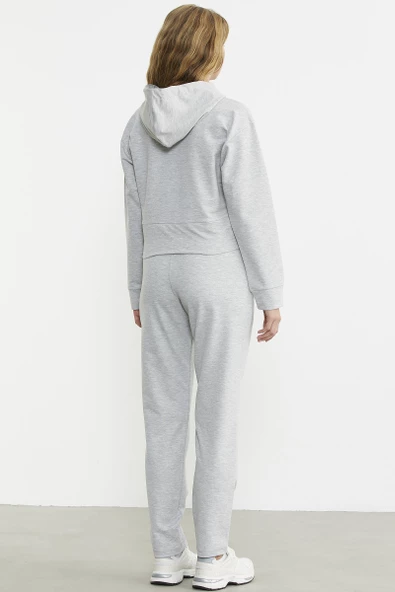 Kapüşonlu Dikiş Detaylı Eşofman Takım - Gri - Resim 6