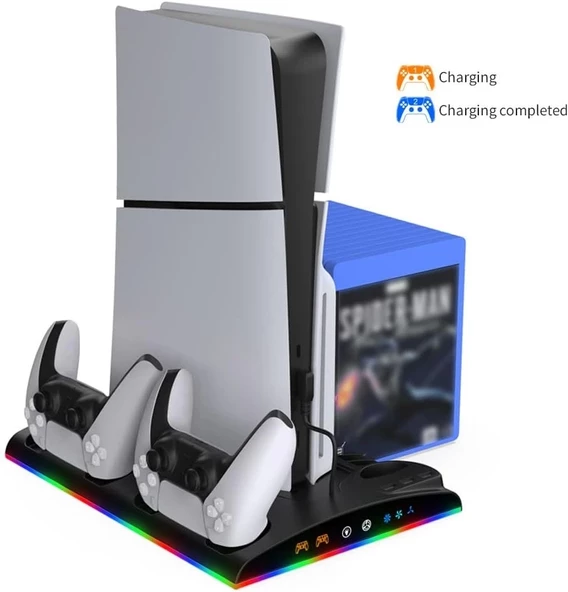 Hepu TP5-3570 PS5 Soğutucu Şarj Standı | DualSense Şarj RGB Işık 3 Fan Hızlı Dock İstasyonu - 4