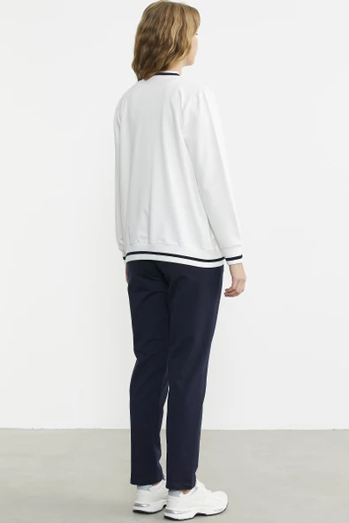 Fermuarlı Triko Kombinli Eşofman Takım - Ekru - Resim 6