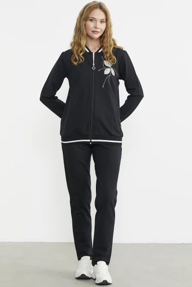 Fermuarlı Triko Kombinli Eşofman Takım - Siyah - Resim 4