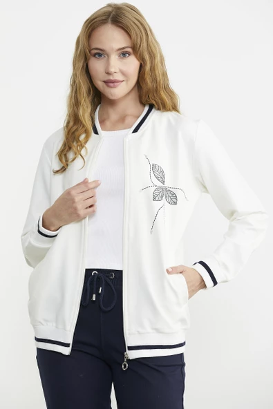 Fermuarlı Triko Kombinli Eşofman Takım - Ekru - Resim 5