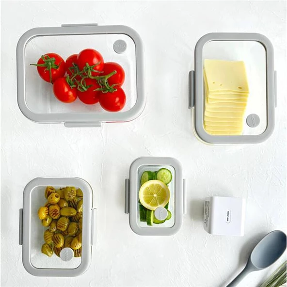 Neoflam Fika Glace Vakumlu Cam Saklama Kabı Seti Gri 5 Parça - 4