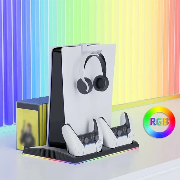 Hepu TP5-3570 PS5 Soğutucu Şarj Standı | DualSense Şarj RGB Işık 3 Fan Hızlı Dock İstasyonu - 5