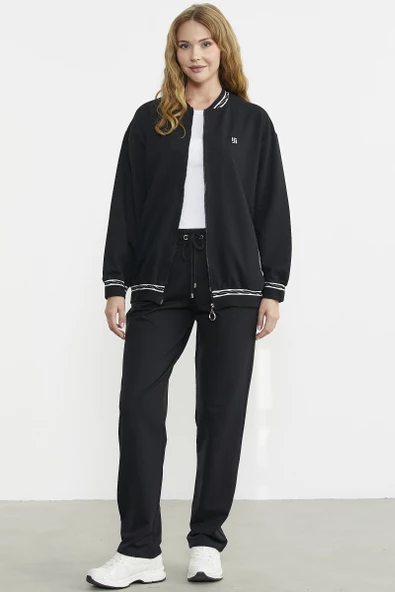 Ribanalı Tunik Eşofman Takım - Siyah - 4