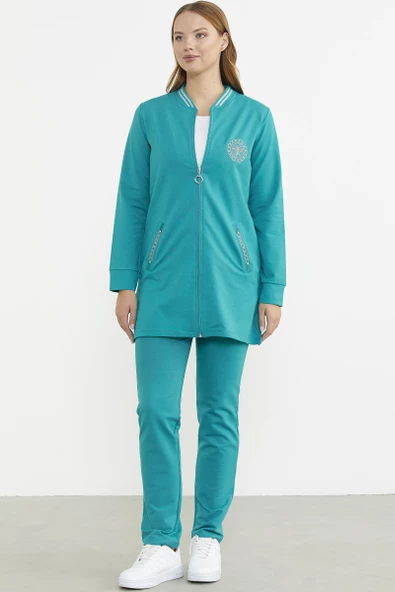 Marine Detaylı Tunik Eşofman Takım - Petrol - Resim 2