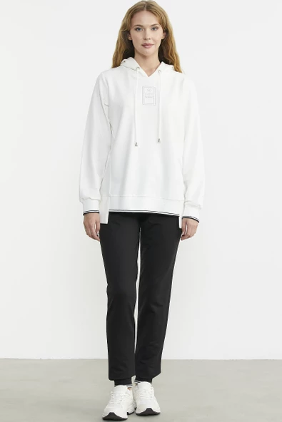 Kapüşonlu Etek Ucu Örme Detaylı Eşofman Takım - Ekru ürün görseli 1