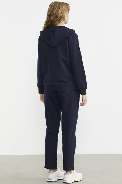 Fermuar Kapamalı Kapüşonlu Eşofman Takım - Lacivert - 6