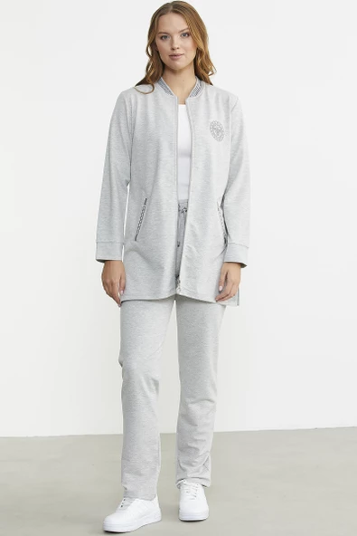 Marine Detaylı Tunik Eşofman Takım - Gri - Resim 4