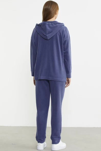 Kapüşonlu Polar Tunik Eşofman Takım - Indigo - 6