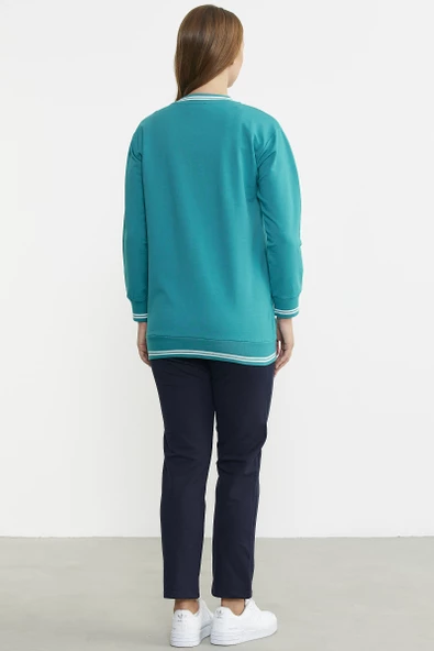 Fermuarlı  Örme Kombinli Eşofman Takım - Petrol - Resim 6