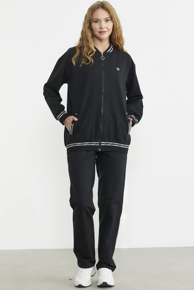 Ribanalı Tunik Eşofman Takım - Siyah - 2