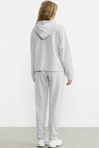 Baskı Detaylı Kapüşonlu Eşofman Takım - Gri - Resim 6