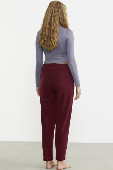 Paça Detaylı Polar Eşofman Altı - Bordo - 5