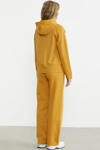 Kapüşonlu Oversize Eşofman Takım - Hardal - Resim 5