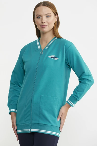 Fermuarlı  Örme Kombinli Eşofman Takım - Petrol - Resim 4