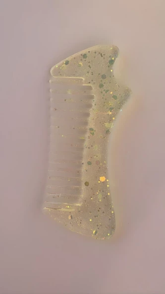 Transparan Sarı Gold Simli Glitterli Epoksi Tarak Dalgalı Şekil El Yapımı Hediyelik - 3