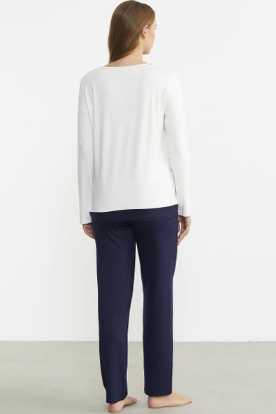 Renk Geçişli Rahat Kalıp Pijama Takım - Lacivert - 5
