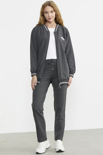 Fermuarlı  Örme Kombinli Eşofman Takım - Antrasit - Resim 3