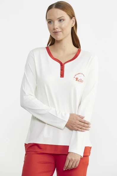 Renk Geçişli Rahat Kalıp Pijama Takım - Mercan - 3