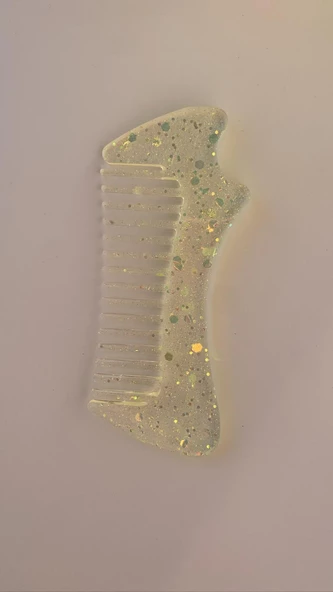 Transparan Sarı Gold Simli Glitterli Epoksi Tarak Dalgalı Şekil El Yapımı Hediyelik - 5
