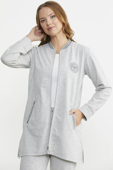 Marine Detaylı Tunik Eşofman Takım - Gri - Resim 3