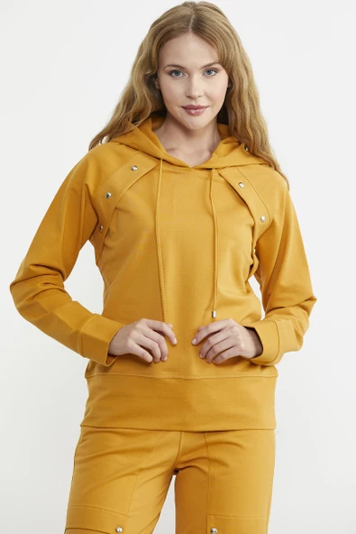 Kapüşonlu Oversize Eşofman Takım - Hardal - Resim 3
