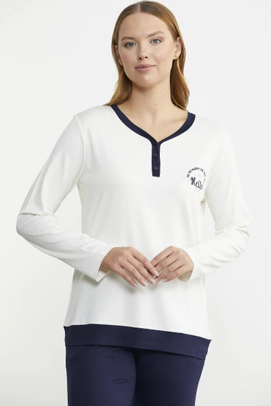 Renk Geçişli Rahat Kalıp Pijama Takım - Lacivert - 2