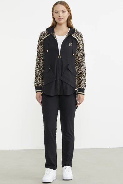 Rahat Kalıp Leopar Kombinli Takım - Kahve - Resim 3