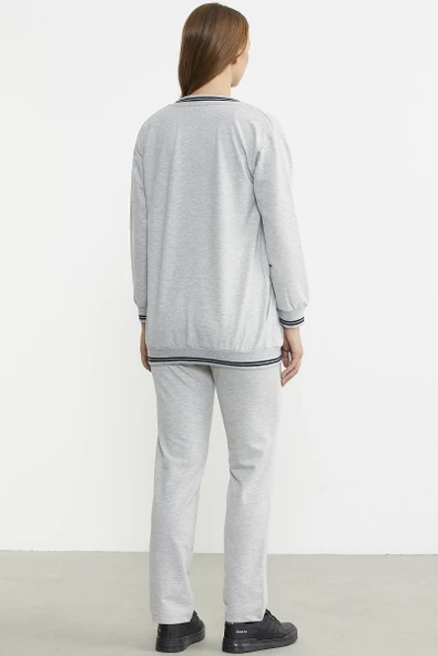 Fermuarlı  Örme Kombinli Eşofman Takım - Gri - Resim 6