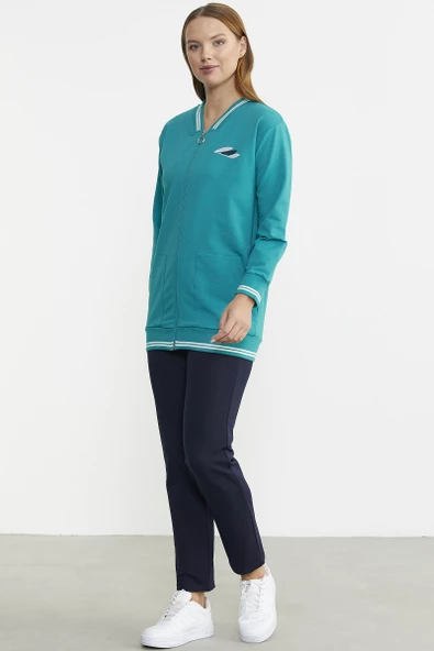 Fermuarlı  Örme Kombinli Eşofman Takım - Petrol - Resim 2