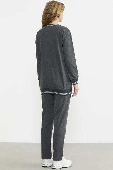 Fermuarlı  Örme Kombinli Eşofman Takım - Antrasit - Resim 6