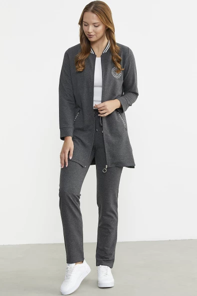 Marine Detaylı Tunik Eşofman Takım - Antrasit - Resim 4