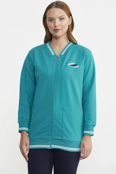 Fermuarlı  Örme Kombinli Eşofman Takım - Petrol - Resim 5