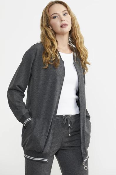 Fermuarlı  Örme Kombinli Eşofman Takım - Antrasit - Resim 4