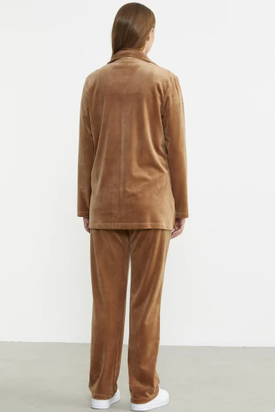 Fermuarlı Kadife Tunik Eşofman Takım - Vizon - Resim 6