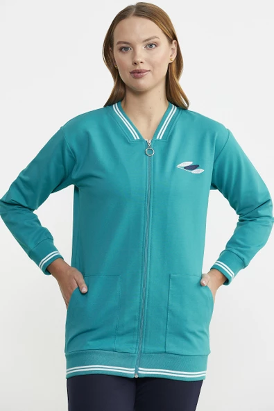 Fermuarlı  Örme Kombinli Eşofman Takım - Petrol - Resim 3