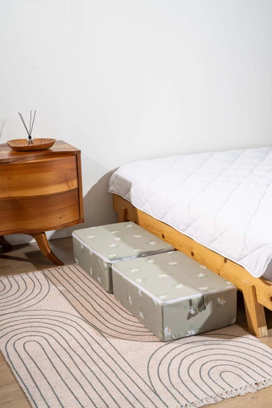 Rivaİstanbul Yeşil Papatya Desenli Fermuarlı 6'lı Hurç Seti Bazaaltı Ve Çekyat Hurç - Resim 2