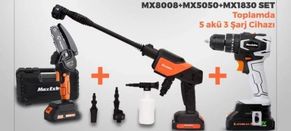 MAXEKSTRA MX028008+MX5050+MX1830 SET 5 AKÜ 3 ŞARJ CİHAZI