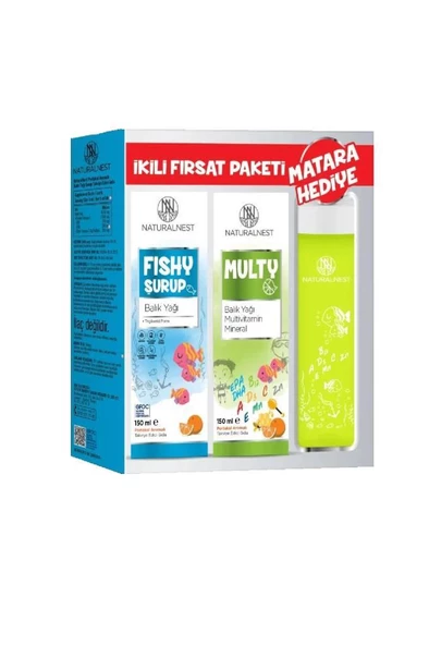 NATURALNEST FISHY SURUP + MULTY SURUP İKİLİ FIRSAT PAKETİ MATARA HEDİYELİ